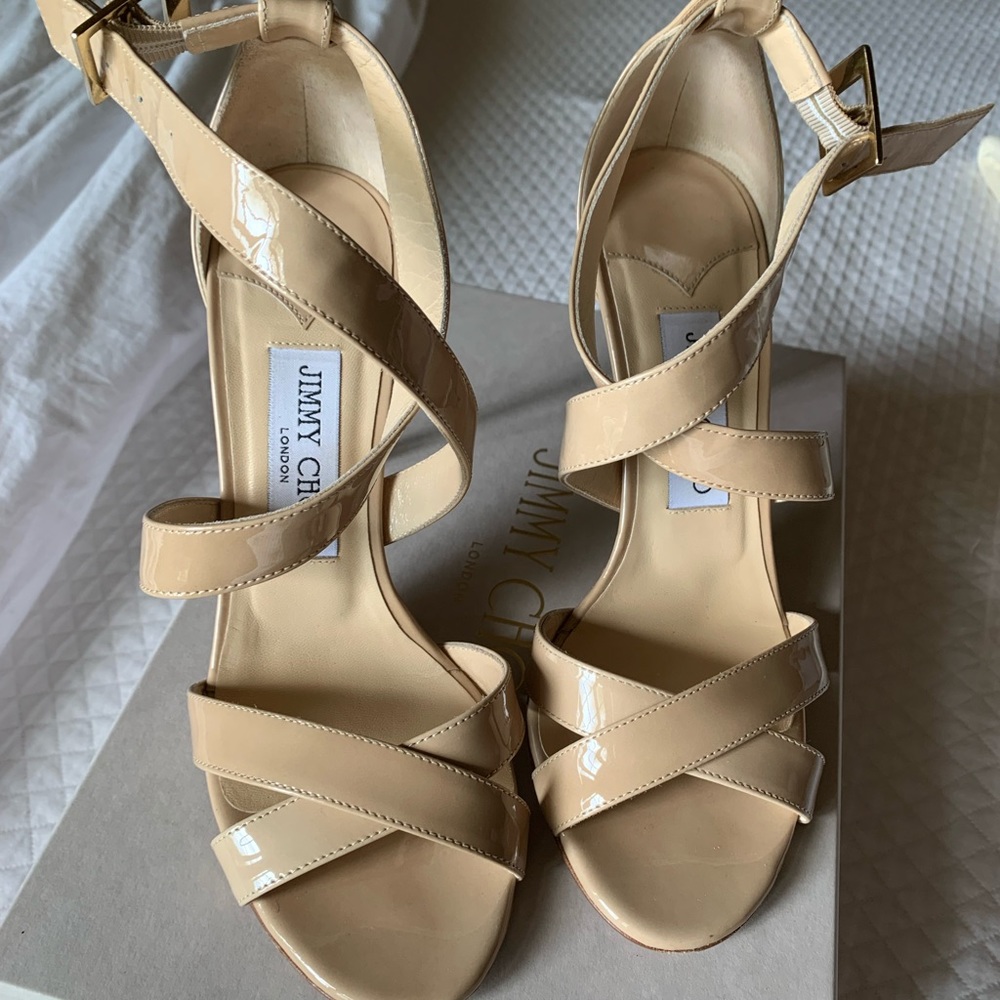 JIMMY CHOO Lottie patent leather heel NUDE 36.5